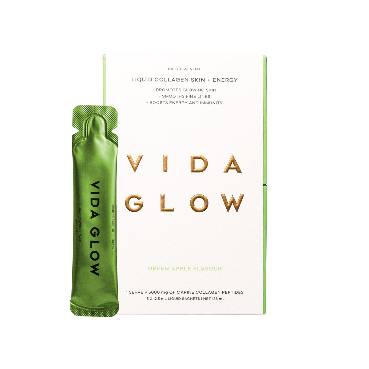 Vida Glow Liquid Collagen Skin + Energy - Green Apple 15 x 12.5ml Sachets