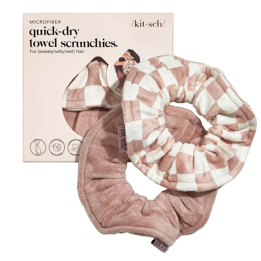 Kitsch Kitsch Microfiber Quick-Dry Towel Scrunchies 2pc Set - Terracotta Checker Hair Care [Health and Beauty]