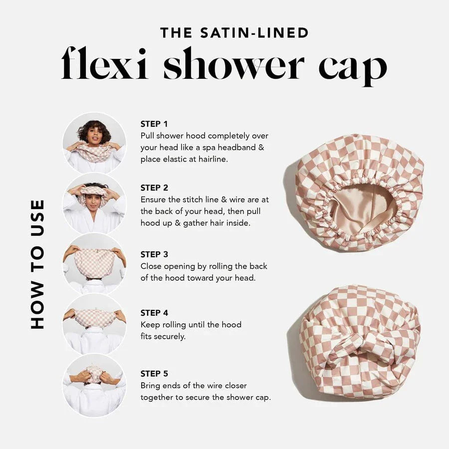 Kitsch Kitsch Satin-Lined Flexi Shower Cap - Terracotta Checker Hair Care [Health and Beauty]