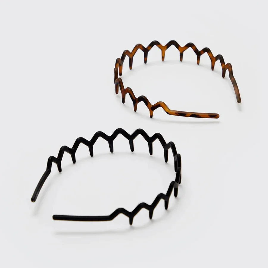 Kitsch Kitsch Recycled Plastic Zigzag Headbands 2pc Set - Black & Tort Headband