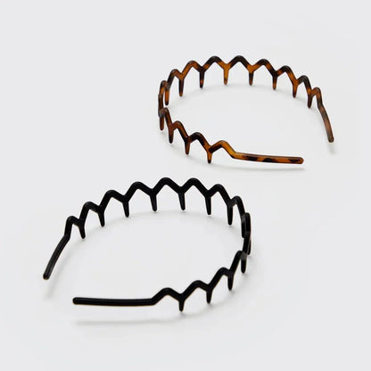 Kitsch Kitsch Recycled Plastic Zigzag Headbands 2pc Set - Black & Tort Headband