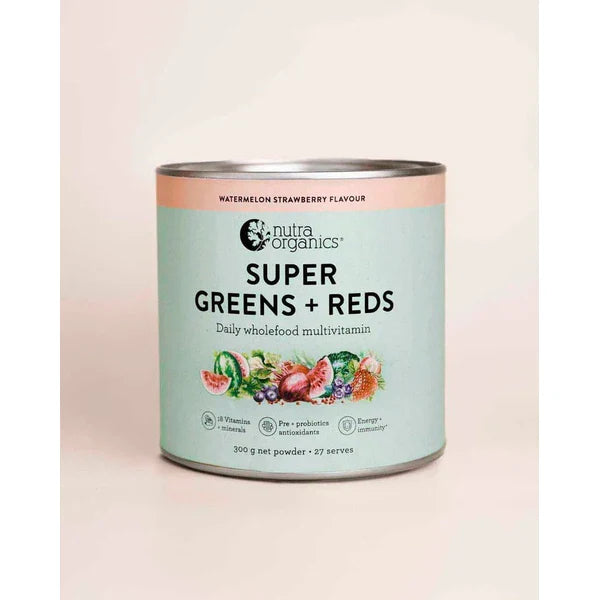 Nutra Organics Watermelon Strawberry / 300g Nutra Organics Super Greens and Reds supplements